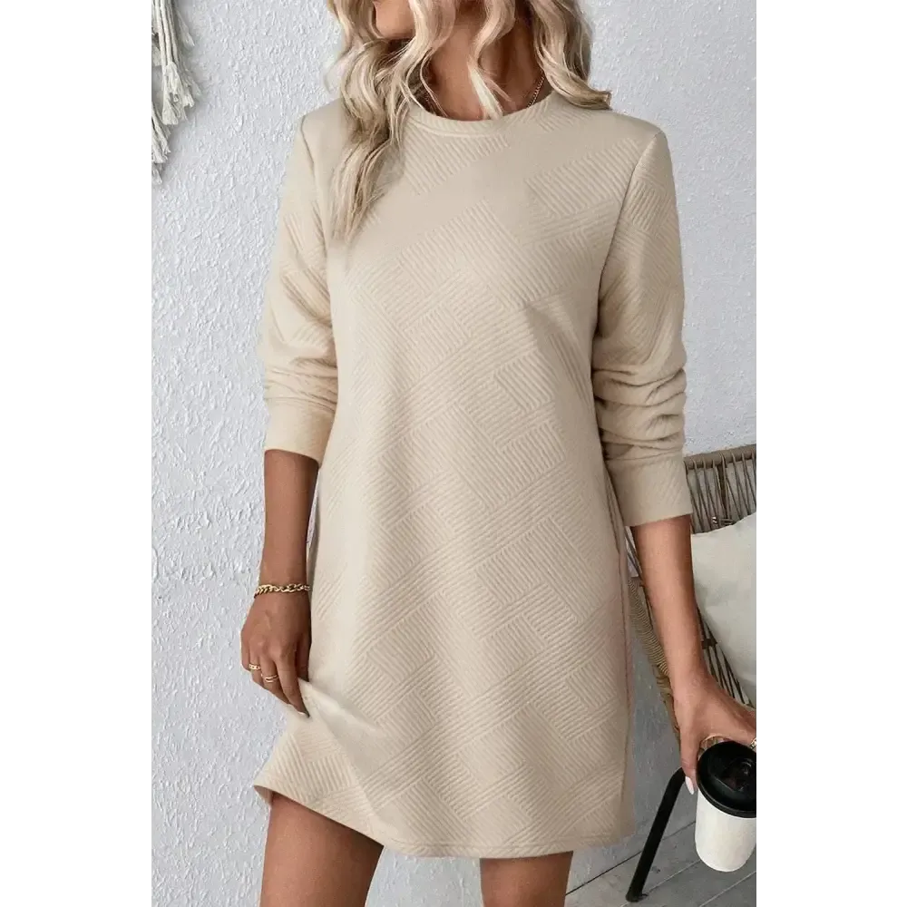 Exquisite Textured Round Neck Mini Dress in Luxury Fashion for Women