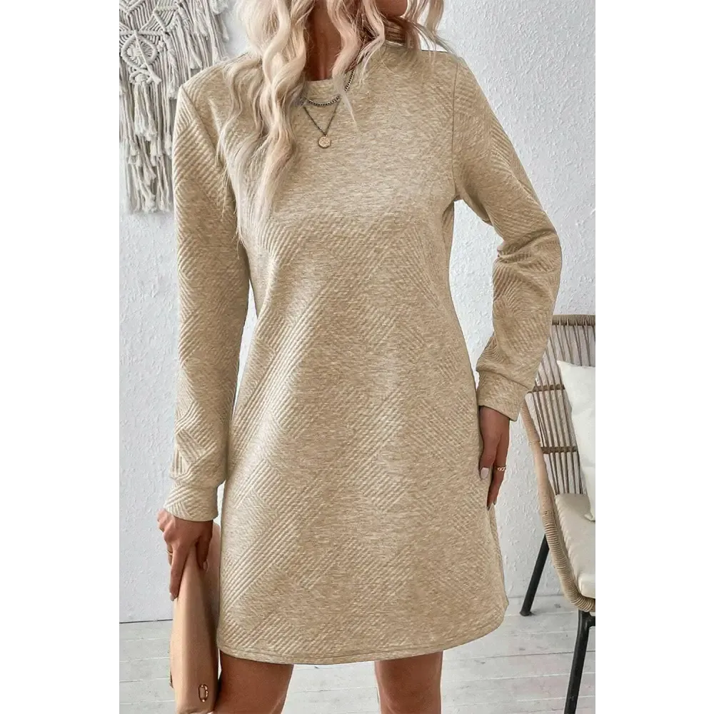 Exquisite Textured Round Neck Mini Dress in Luxury Fashion for Women