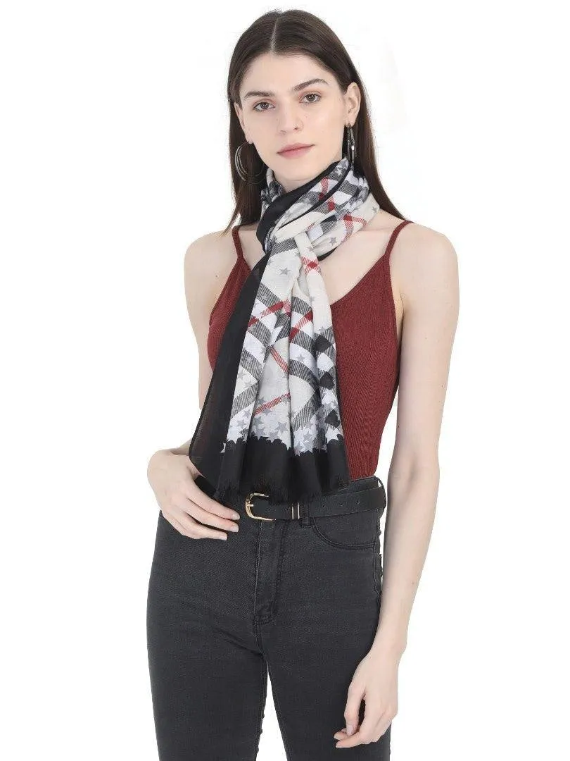 FabSeasons Black Fancy Fashion Stylish Checkered Printed Scarves