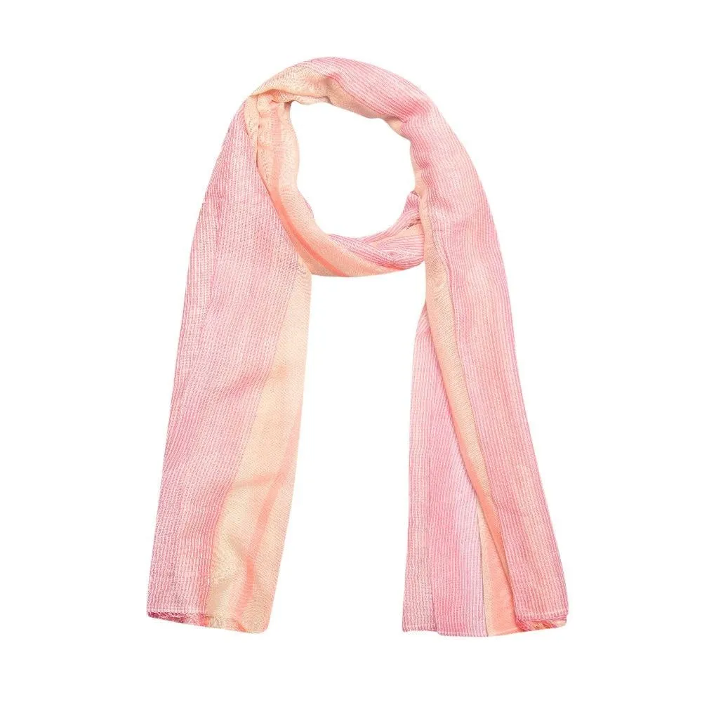 FabSeasons Pink Cream Large Size Striped Polyester Scarf