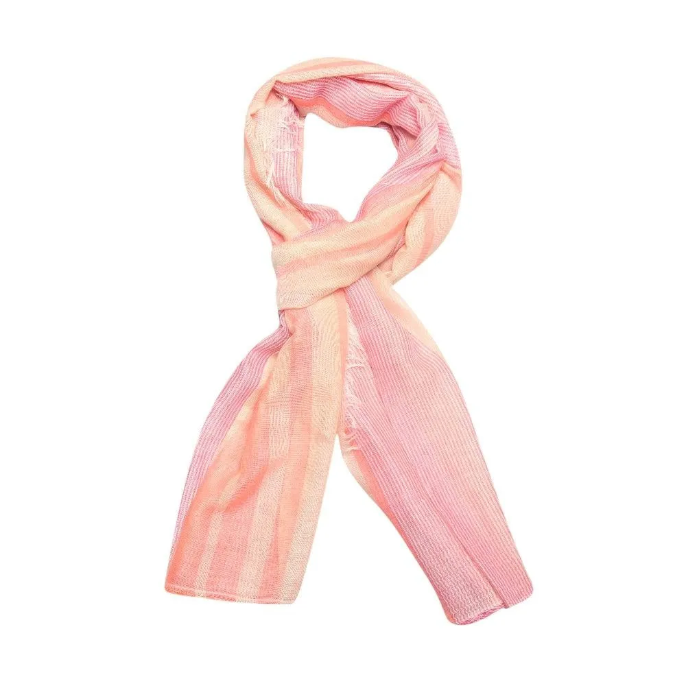 FabSeasons Pink Cream Large Size Striped Polyester Scarf