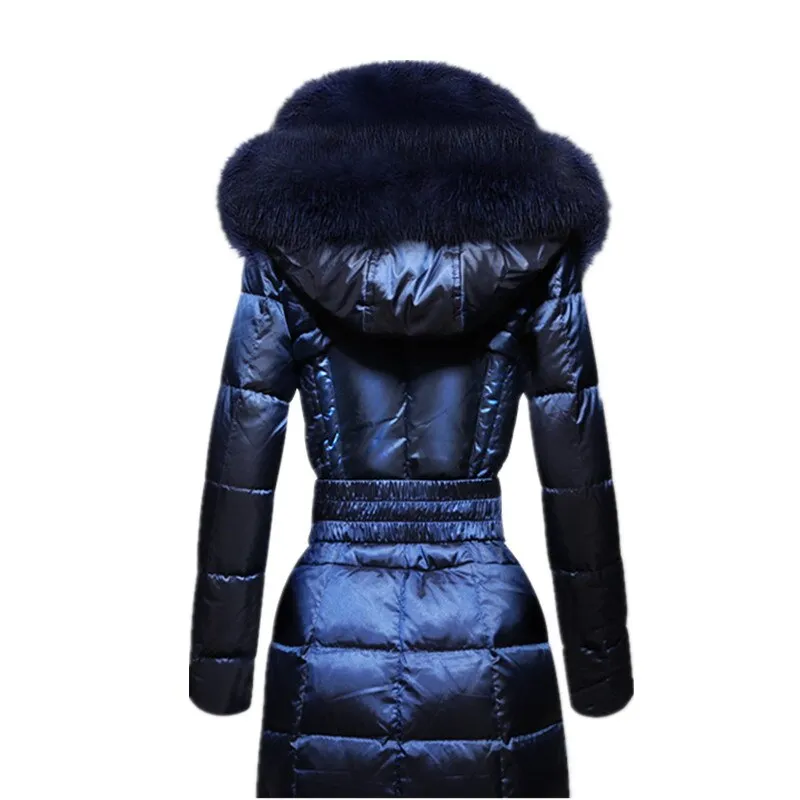 Fox Fur Collar Down Long Hooded Parka  Coat