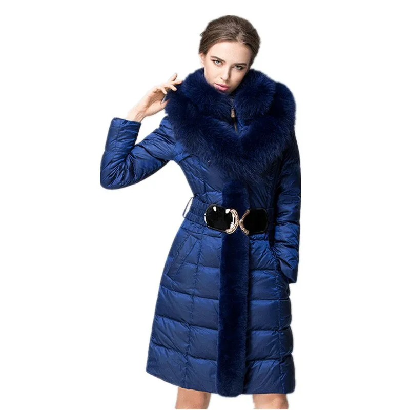 Fox Fur Collar Down Long Hooded Parka  Coat