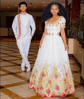 Gorgeous Habesha Couples Outfit Vibrant Ethiopian Traditional Couples Wedding Outfit