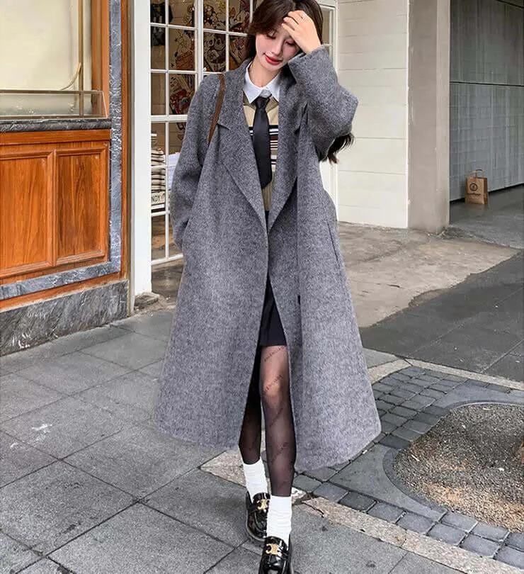 Gray Wool Princess Coat for Women - Long and Fashionable Winter Outerwear