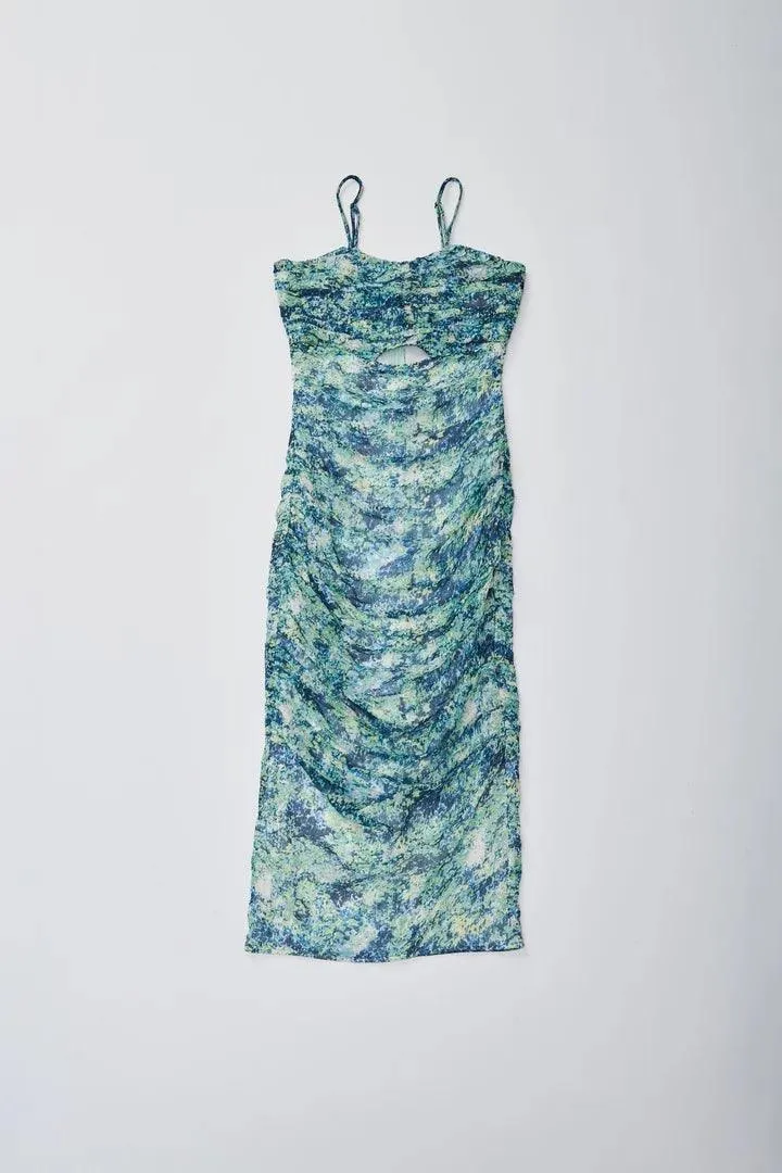 Green Floral Ruched Dress