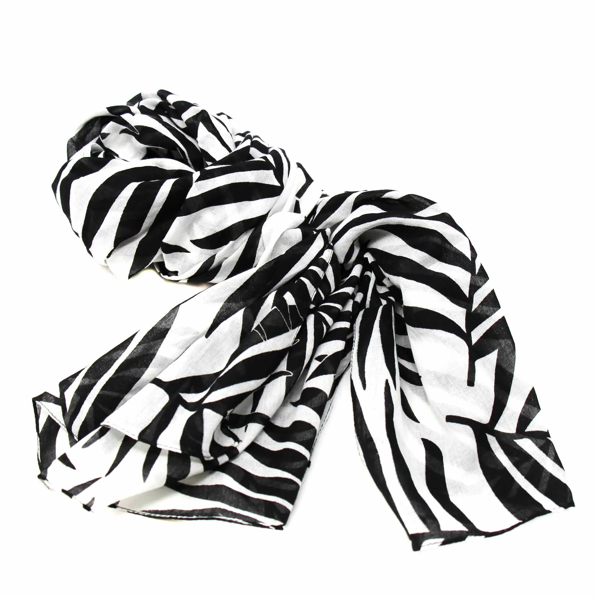 Hand printed Cotton Scarf Black & White Leaves Design