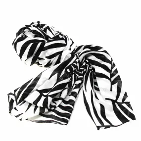 Hand printed Cotton Scarf Black & White Leaves Design