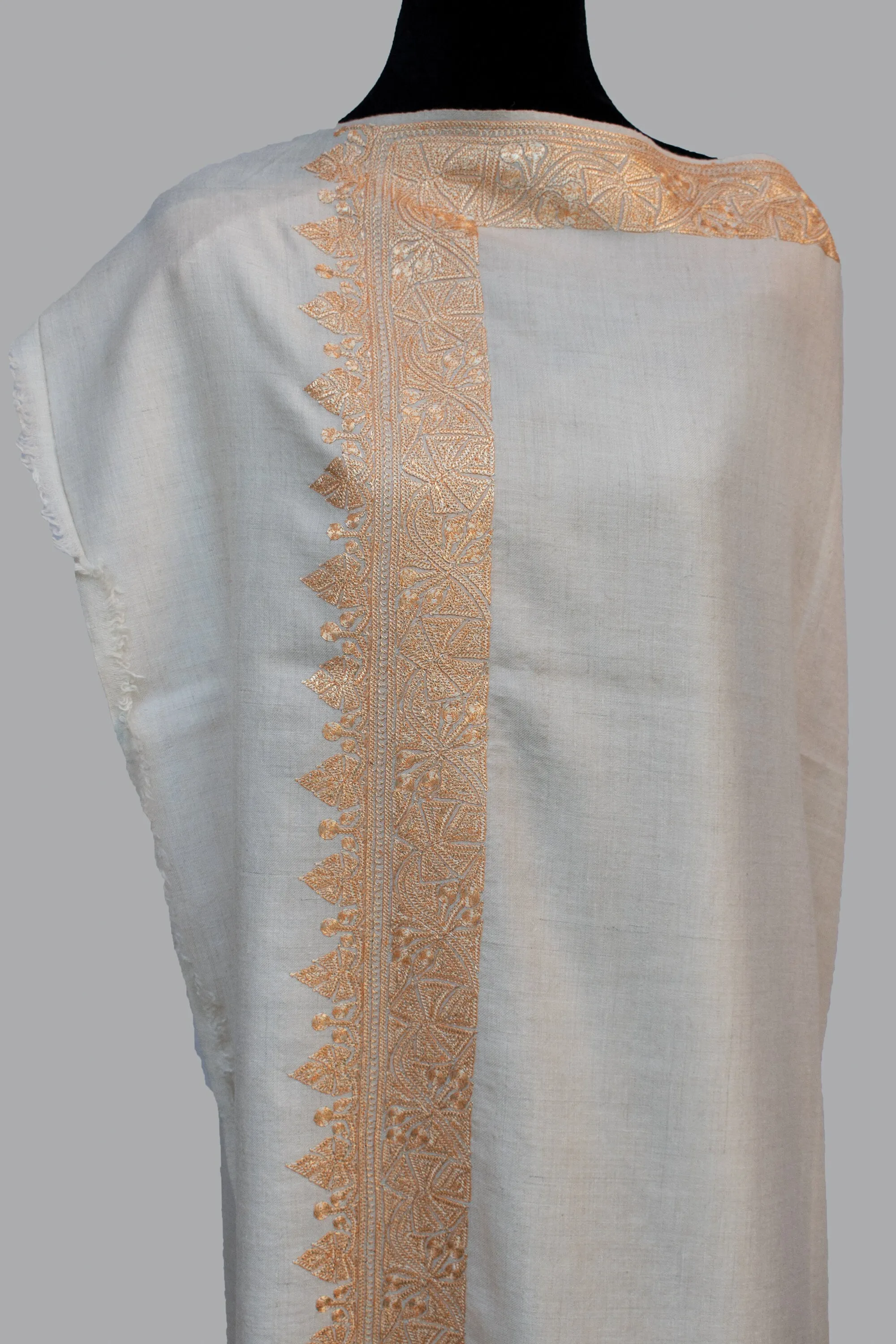 Hand Tilla/Zari (Metallic Embroidery) Pure Pashmina/Cashmere Shawl, Handwoven on Hand loom & Hand Embroided in Kashmir, Luxury, Masterpiece.