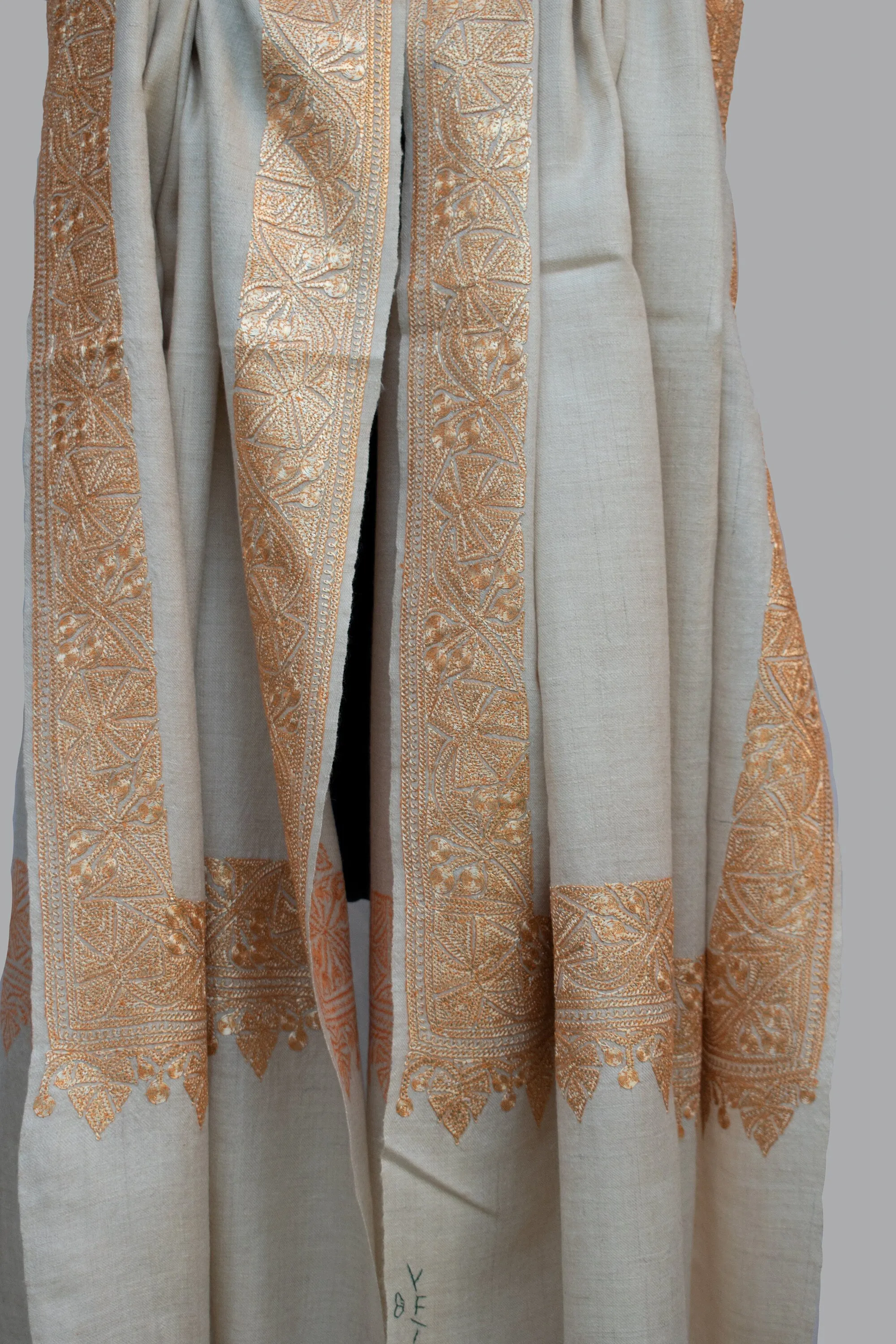 Hand Tilla/Zari (Metallic Embroidery) Pure Pashmina/Cashmere Shawl, Handwoven on Hand loom & Hand Embroided in Kashmir, Luxury, Masterpiece.