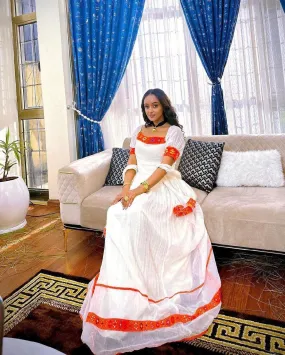 Handwoven Orange Design Habesha Dress Design Habesha Kemis Design