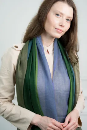 Herringbone Emerald 4 Color Block Cashmere Scarf