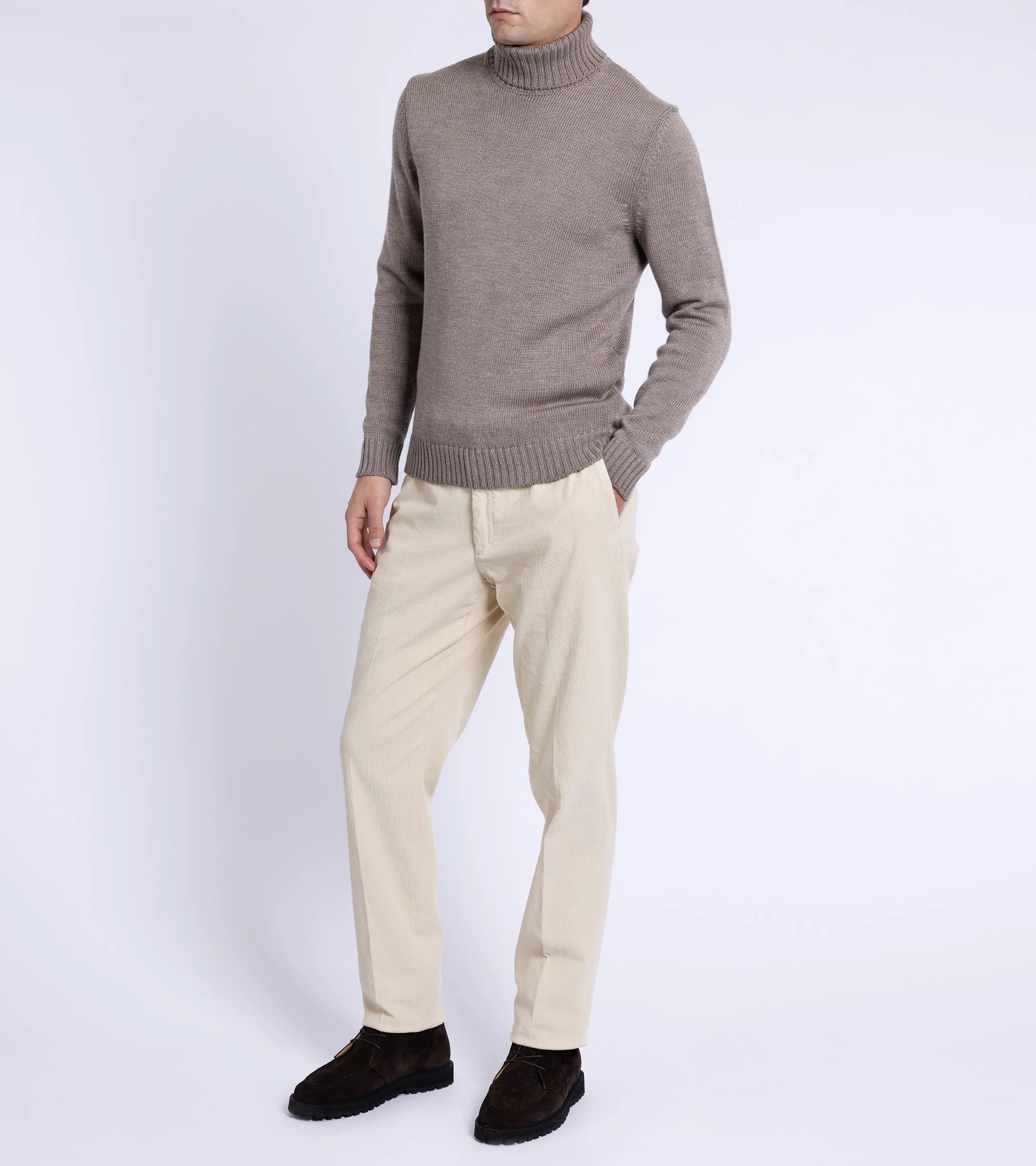 Incotex Regular Cotton Needlecord Trousers: Cream