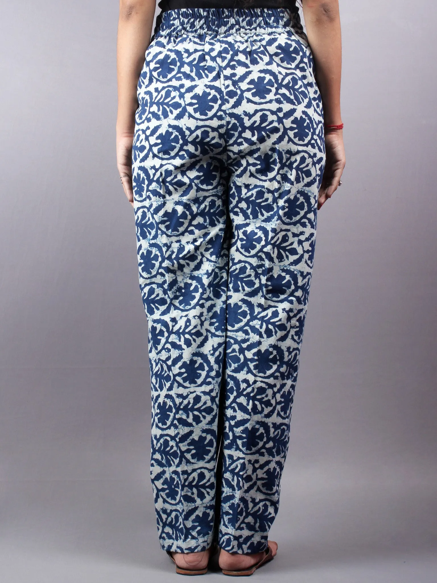 Indigo Hand Block Printed Elasticated Waist Trousers- T0317003