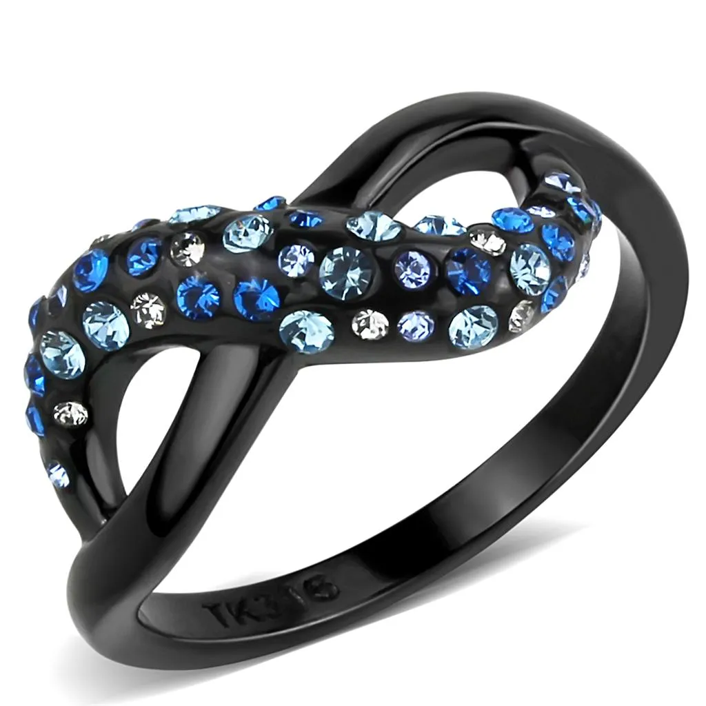 IP Black(Ion Plating) Stainless Steel Ring with Top Grade Crystal in Multi Color for Women Style TK3446