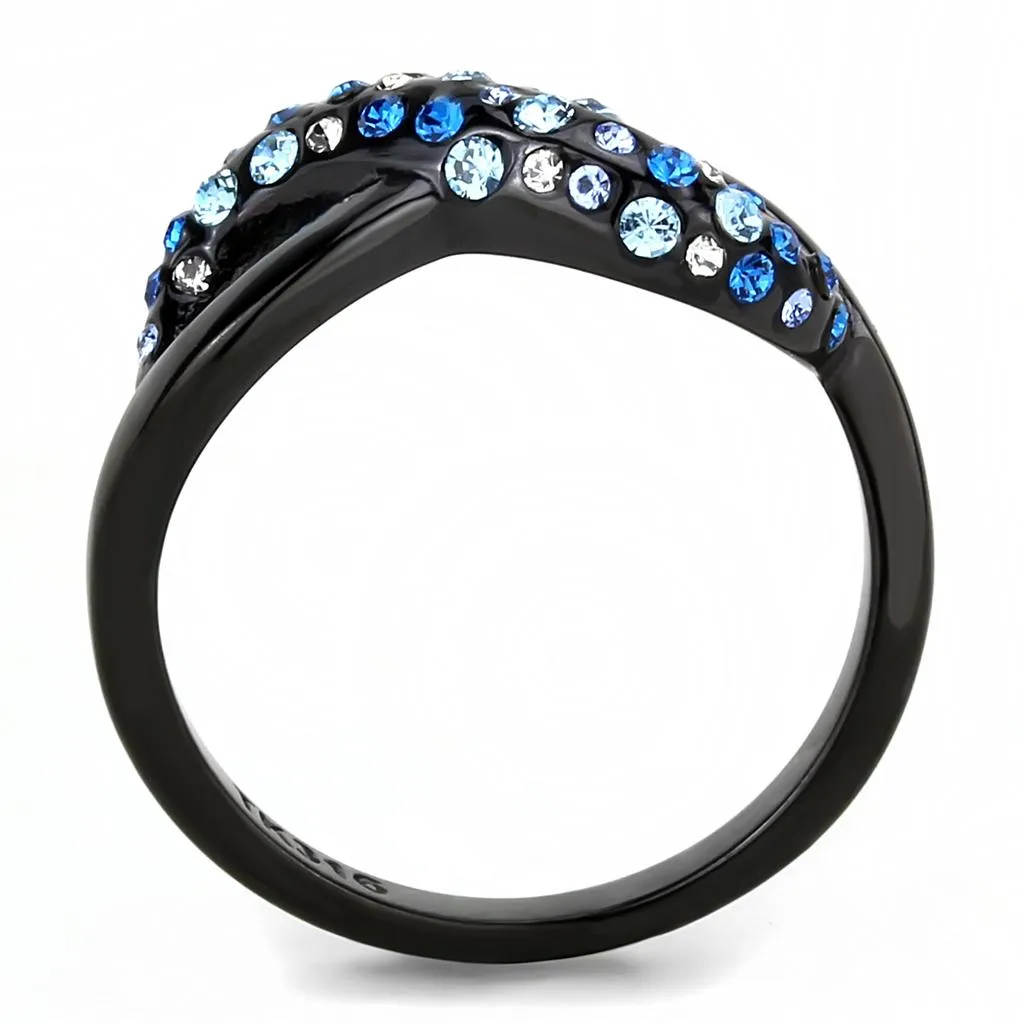 IP Black(Ion Plating) Stainless Steel Ring with Top Grade Crystal in Multi Color for Women Style TK3446