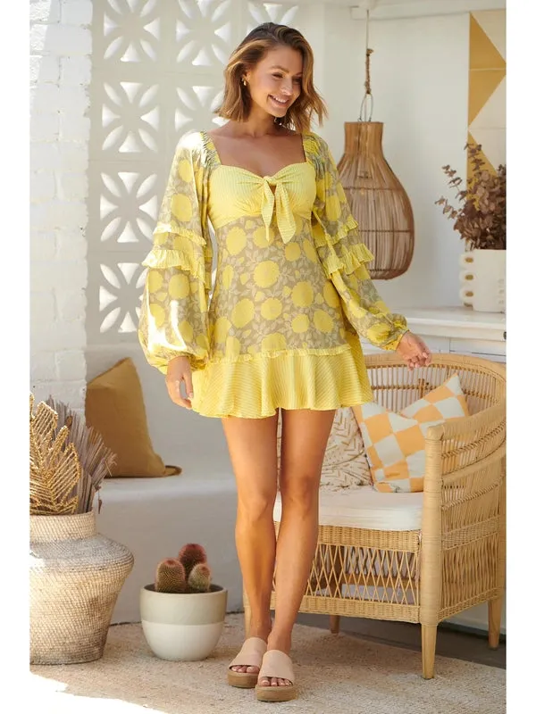 JAASE Brighton Print Zara Long Sleeve Mini Dress - Yellow