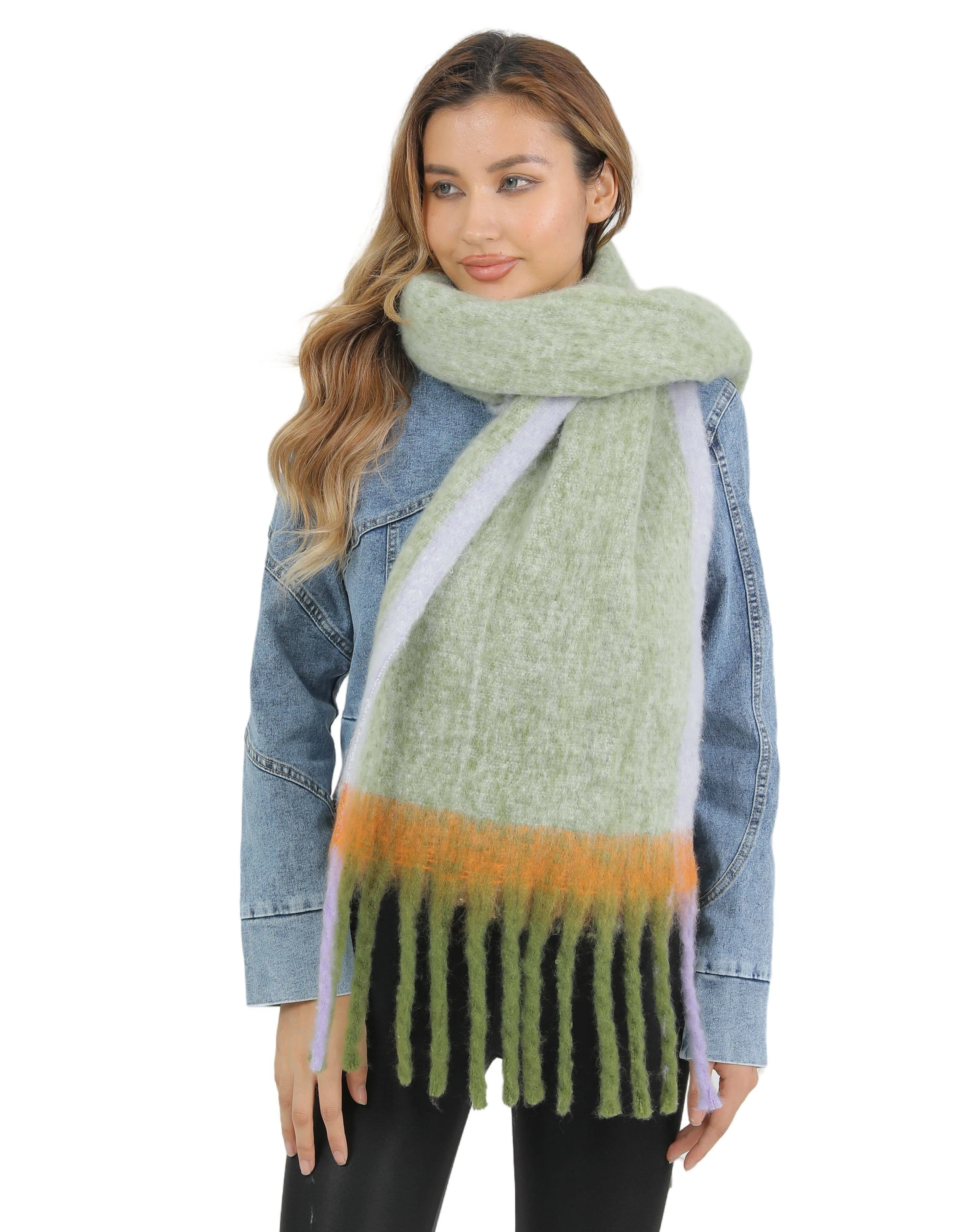 JC021030 Long Fringe Cozy Fuzzy Two-Tone Ombre Scarf