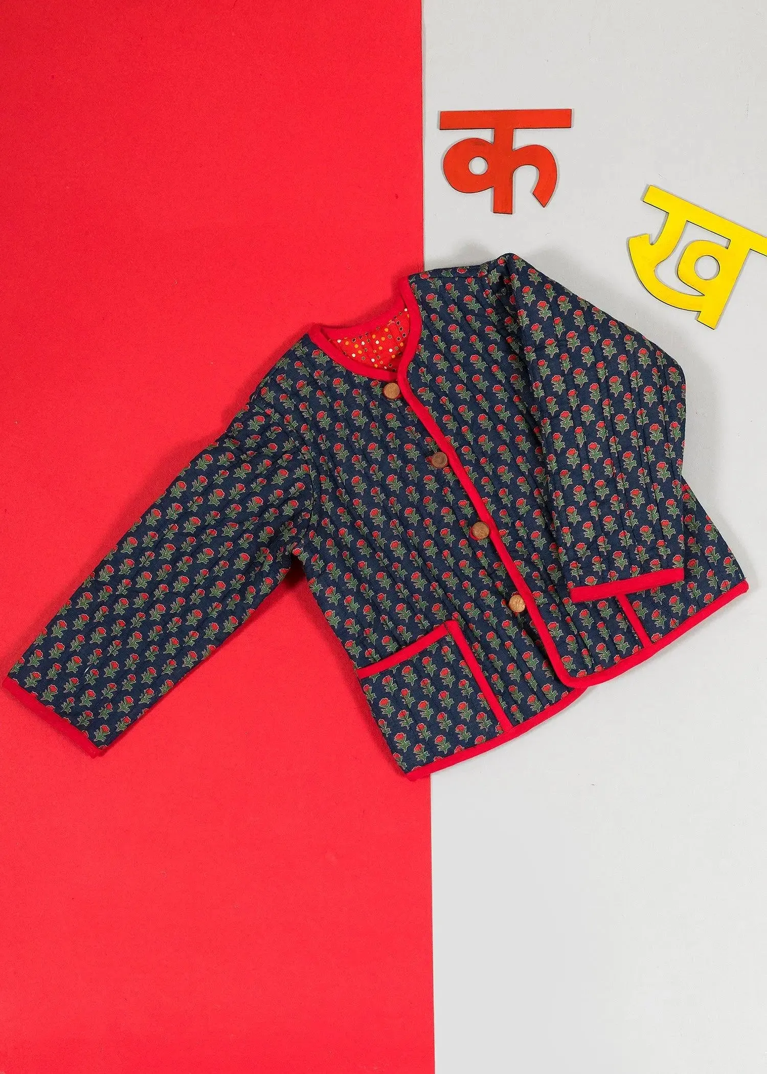 Kanak Ratan Blue & Red 100% Cotton Quilted Reversible Coat Unisex (0-12 Years)