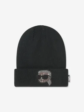 Karl Lagerfeld Girls Karl Beanie Hat in Black