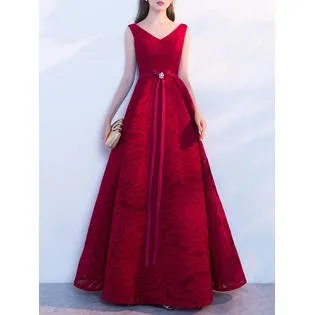 Ketty More Women Marvelous Reddish Colored V-Neck Sleeveless Ribbon Designed Waist Lovely Maxi Dress -KMWDC4974