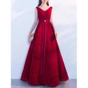 Ketty More Women Marvelous Reddish Colored V-Neck Sleeveless Ribbon Designed Waist Lovely Maxi Dress -KMWDC4974