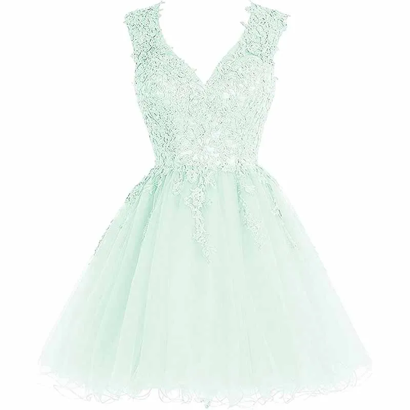 Lace Homecoming Dress Short Cocktail Dress Tulle Appliques Prom Dresses