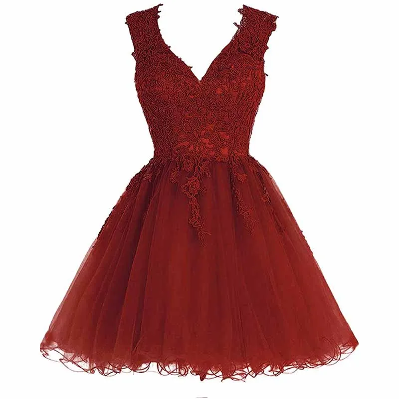 Lace Homecoming Dress Short Cocktail Dress Tulle Appliques Prom Dresses