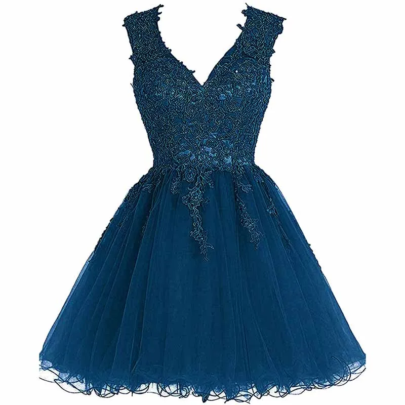 Lace Homecoming Dress Short Cocktail Dress Tulle Appliques Prom Dresses