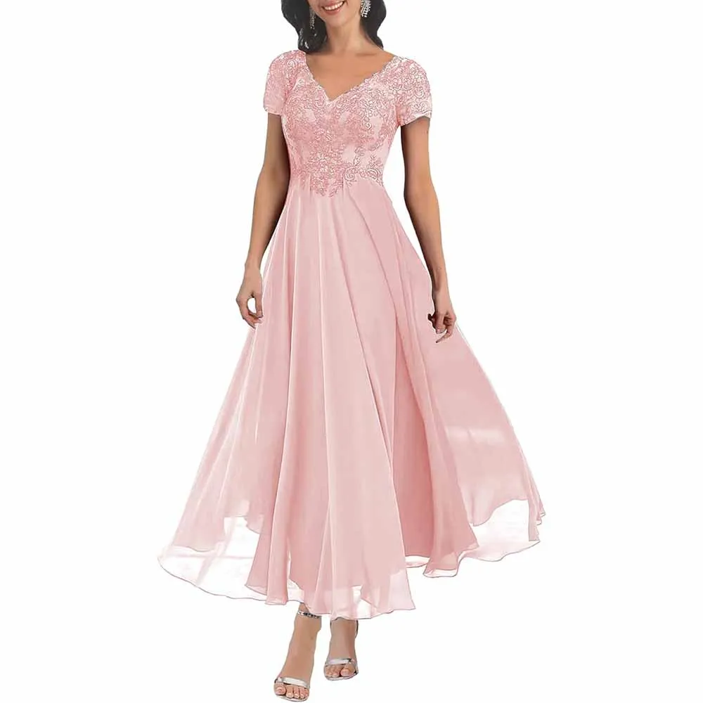 Lace Mother of The Bride Dresses with Sleeves Chiffon A Line Long Formal Evening Gowns