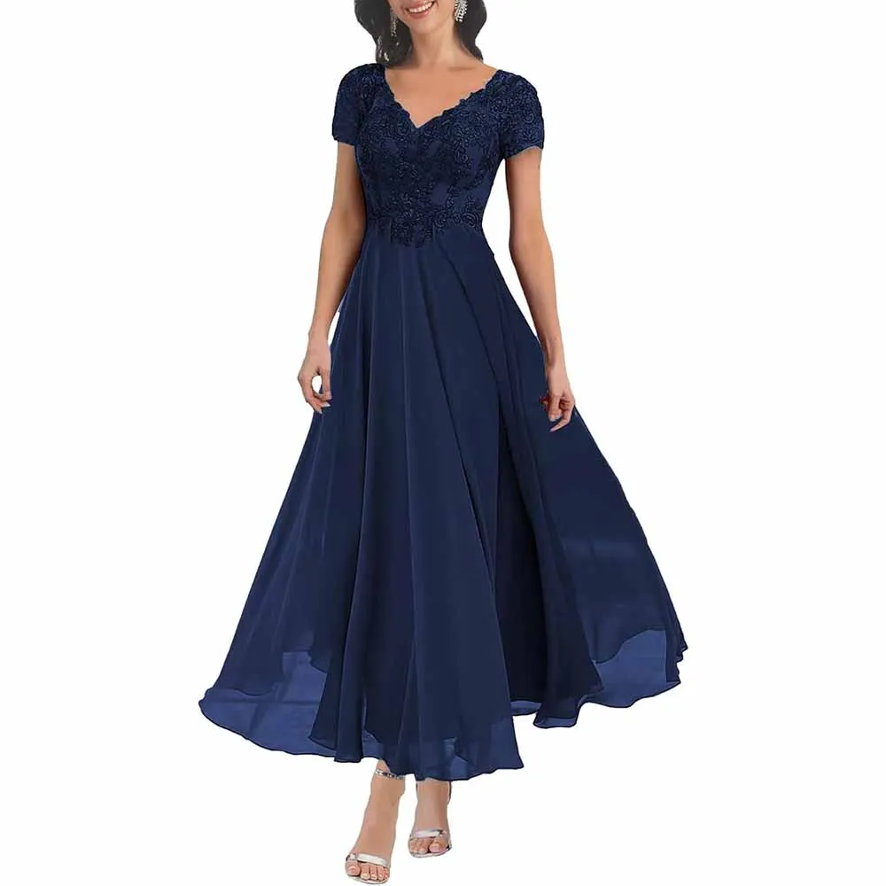 Lace Mother of The Bride Dresses with Sleeves Chiffon A Line Long Formal Evening Gowns