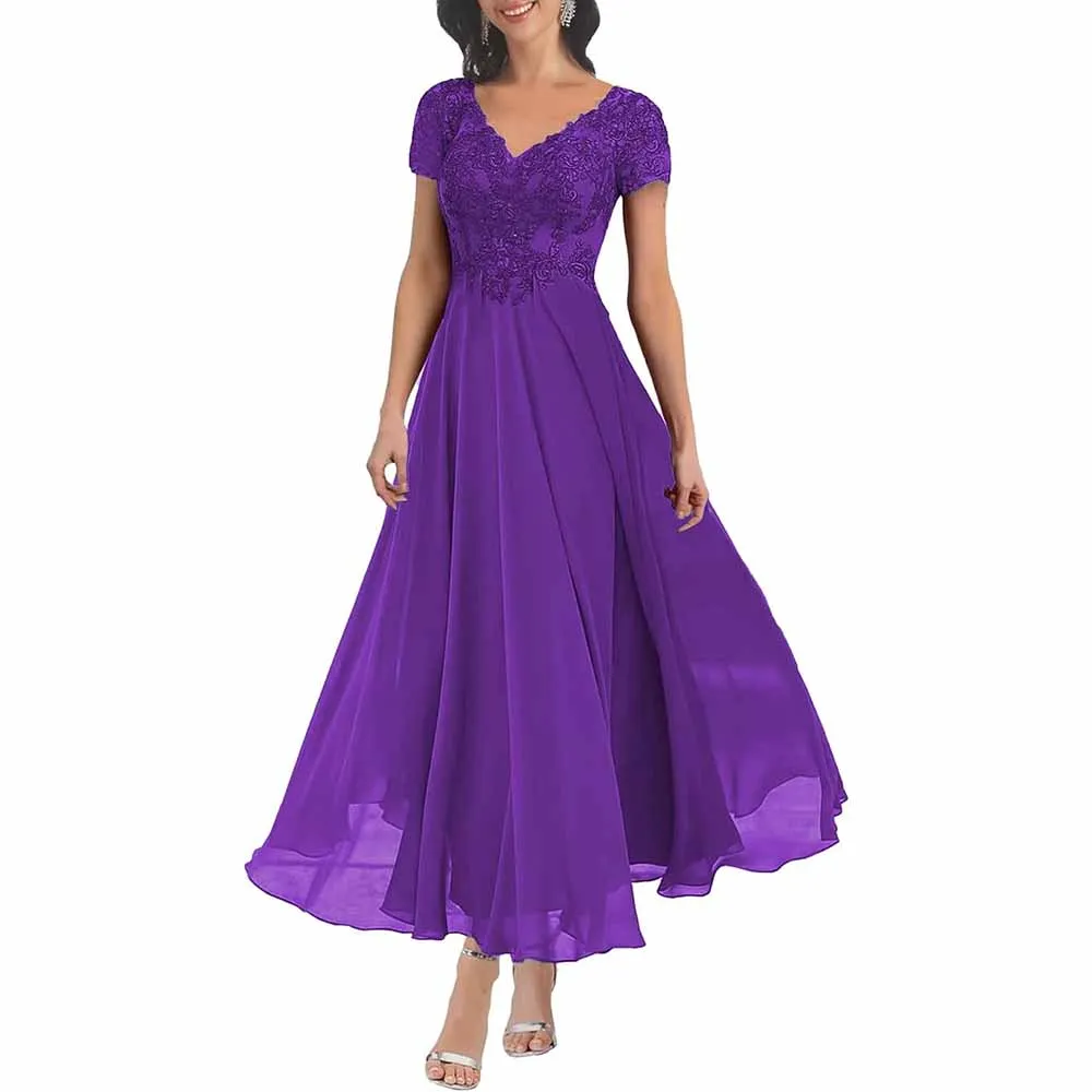 Lace Mother of The Bride Dresses with Sleeves Chiffon A Line Long Formal Evening Gowns