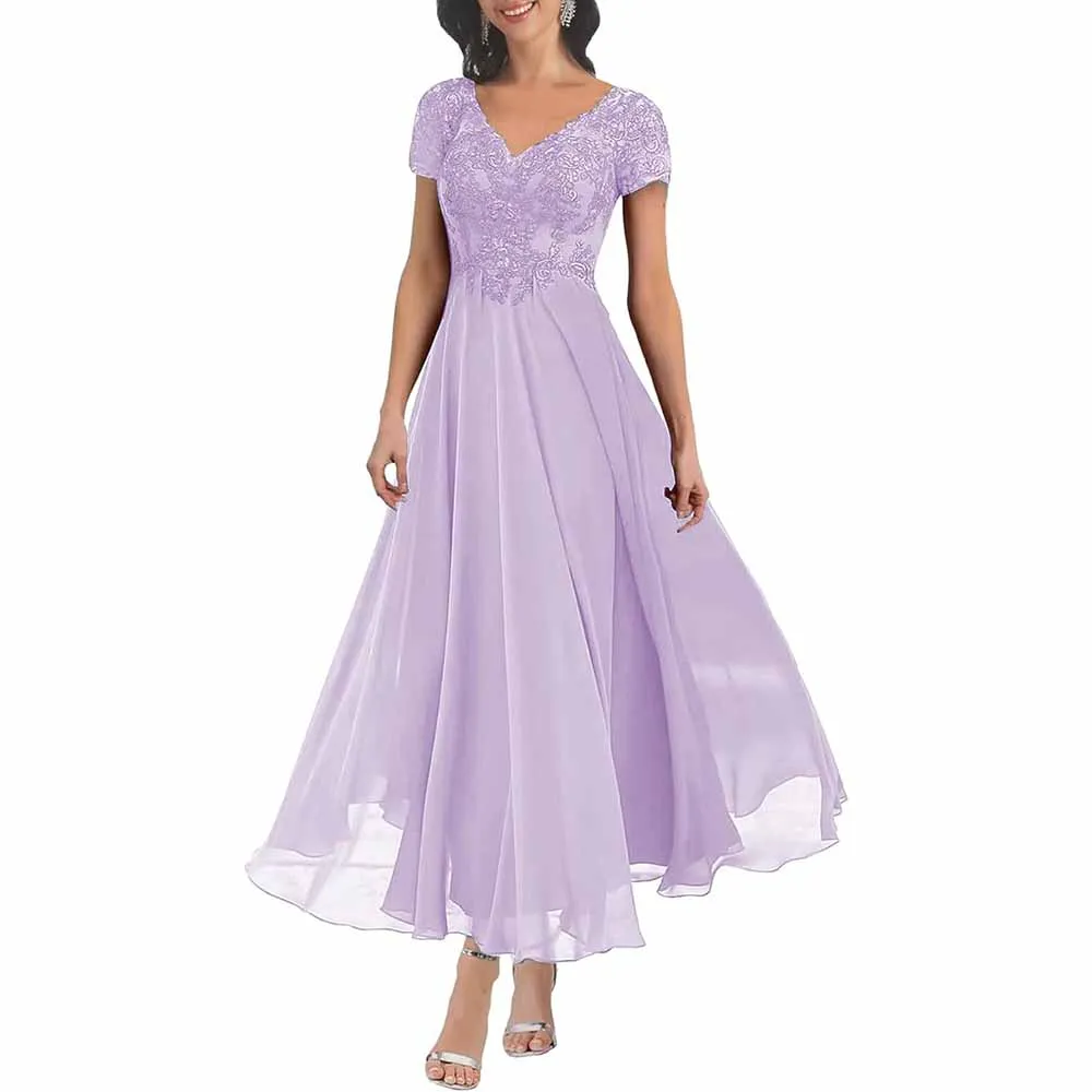 Lace Mother of The Bride Dresses with Sleeves Chiffon A Line Long Formal Evening Gowns