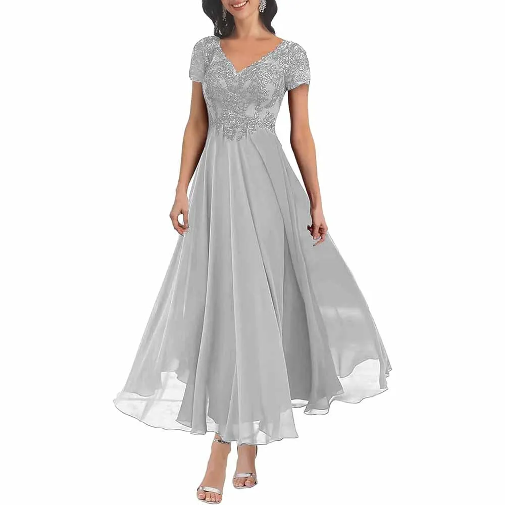 Lace Mother of The Bride Dresses with Sleeves Chiffon A Line Long Formal Evening Gowns