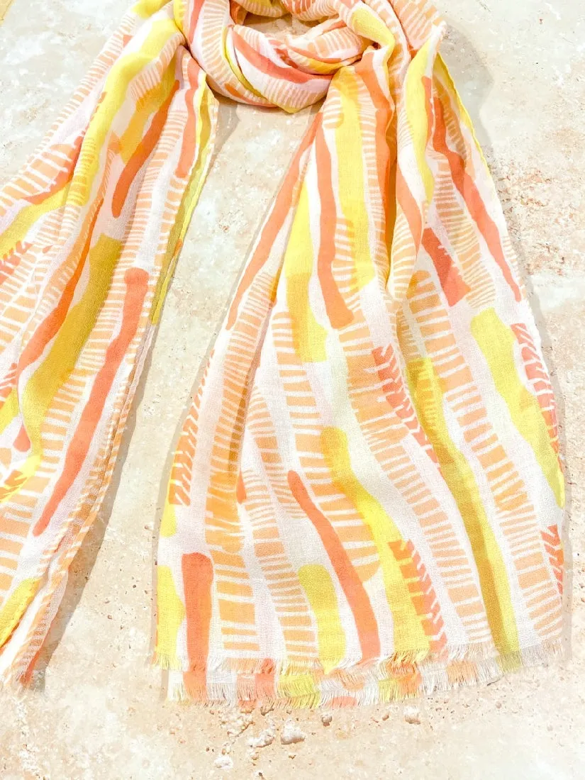 LEL Loves Striped Print Lightweight Scarf - Yellow