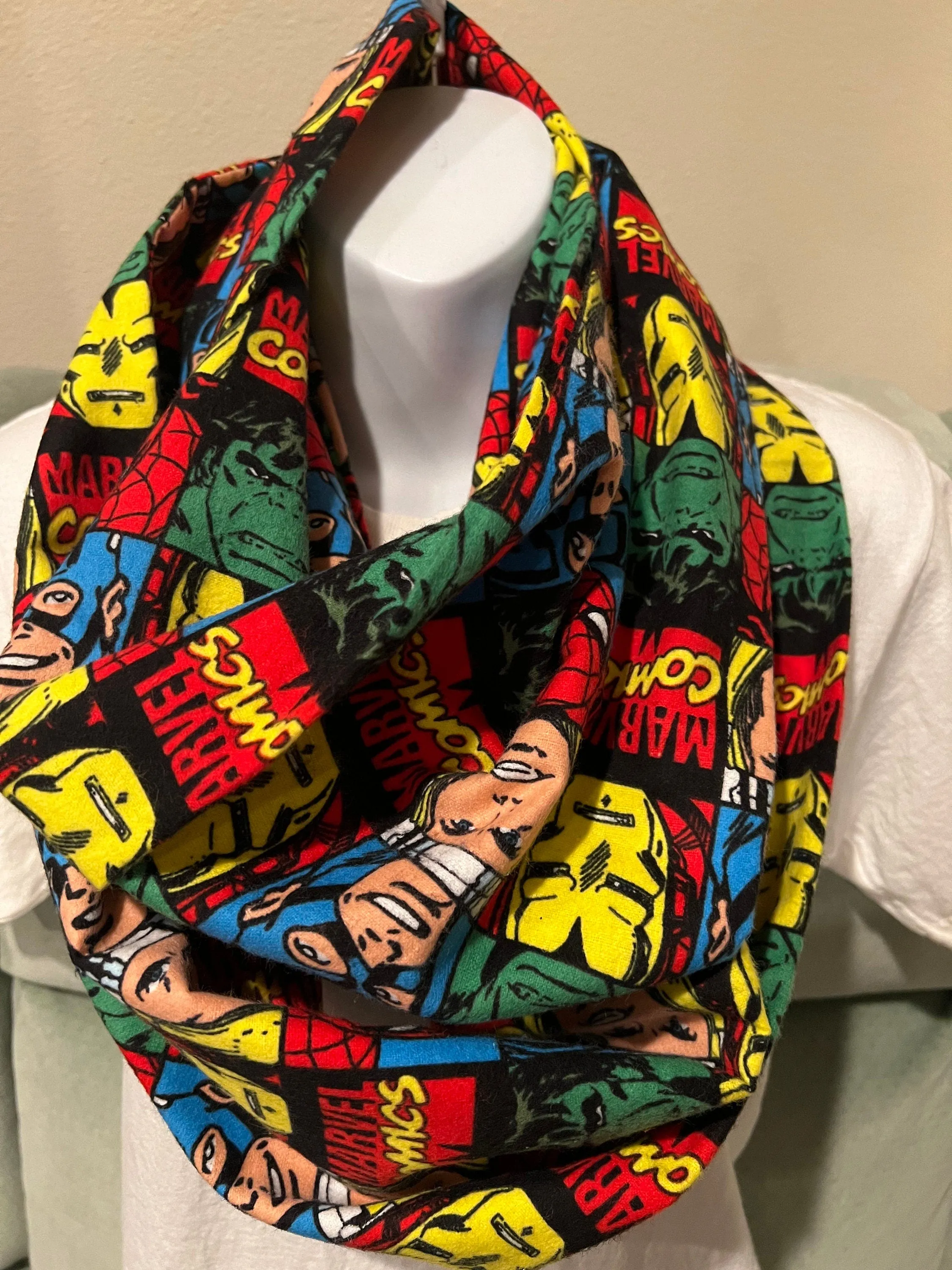 Marvel's Avengers Square Blocks Infinity Scarf - Handmade Fleece Fabric Print - Superhero Fashion Accessory