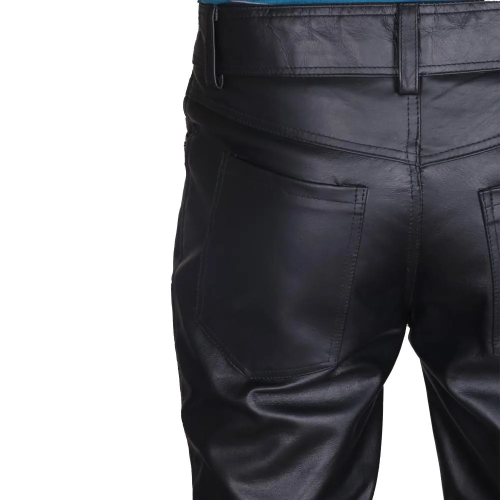 Men's Black Classic 5 Pocket Leather Pants