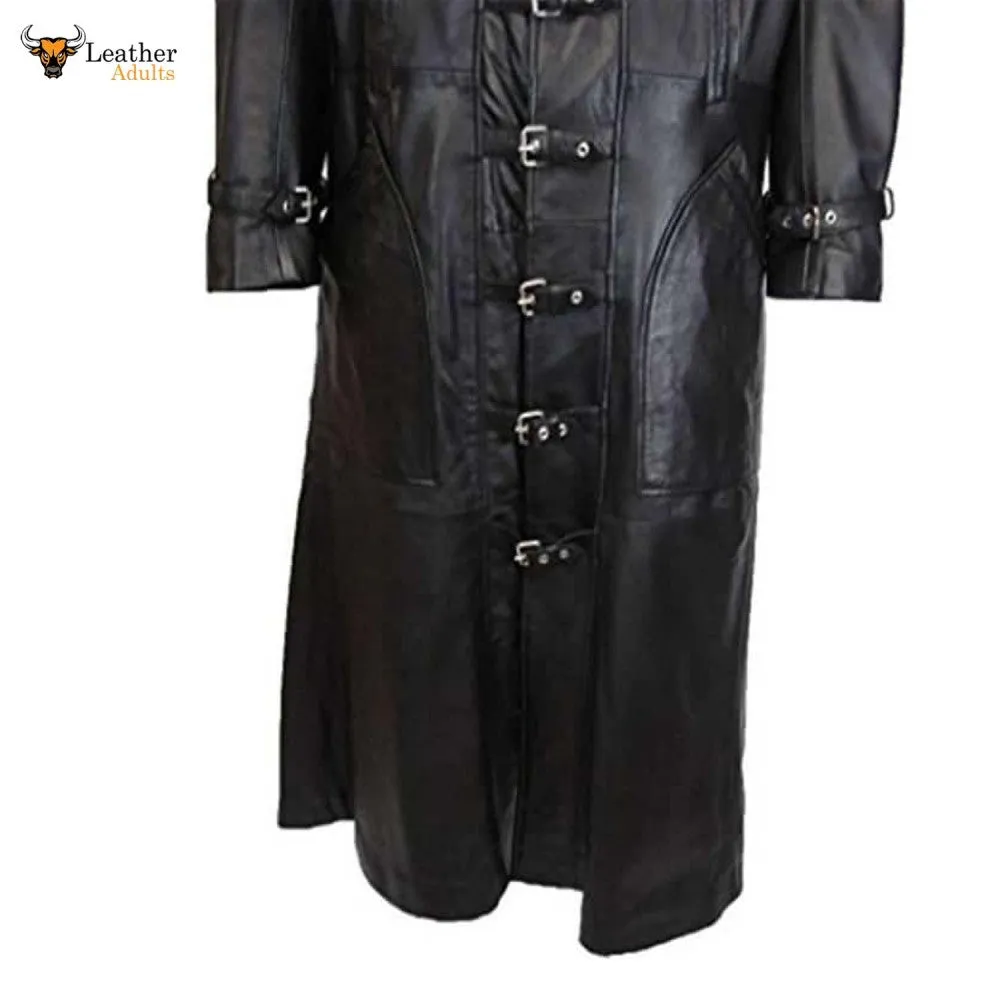 Mens Black Real Cowhide Leather Goth Steampunk Trench Coat Van Helsing Coat Gothic Trench Coat