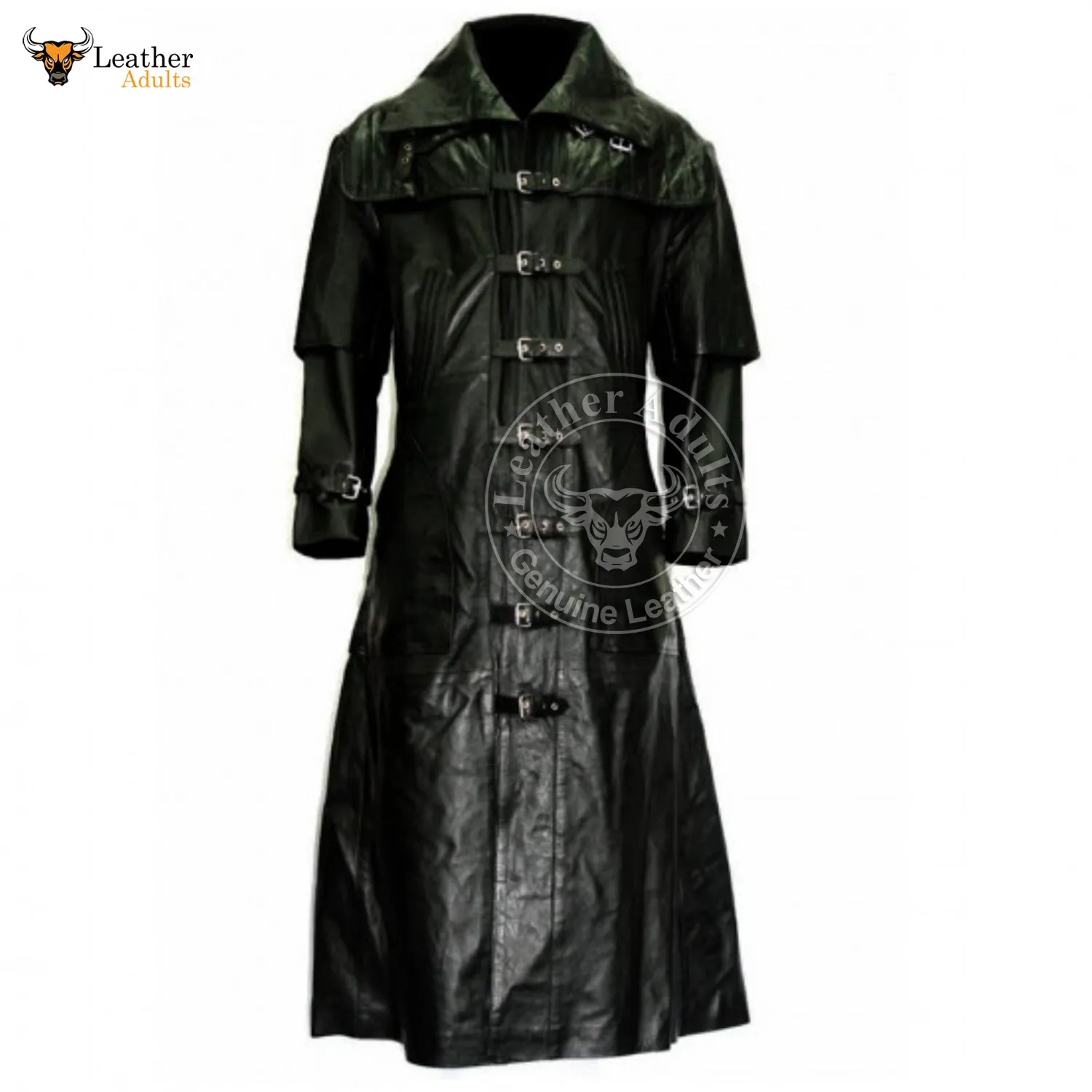 Mens Black Real Cowhide Leather Hugh Jackman Van Helsing Coat Goth Steampunk Trench Coat Gothic Trench Coat