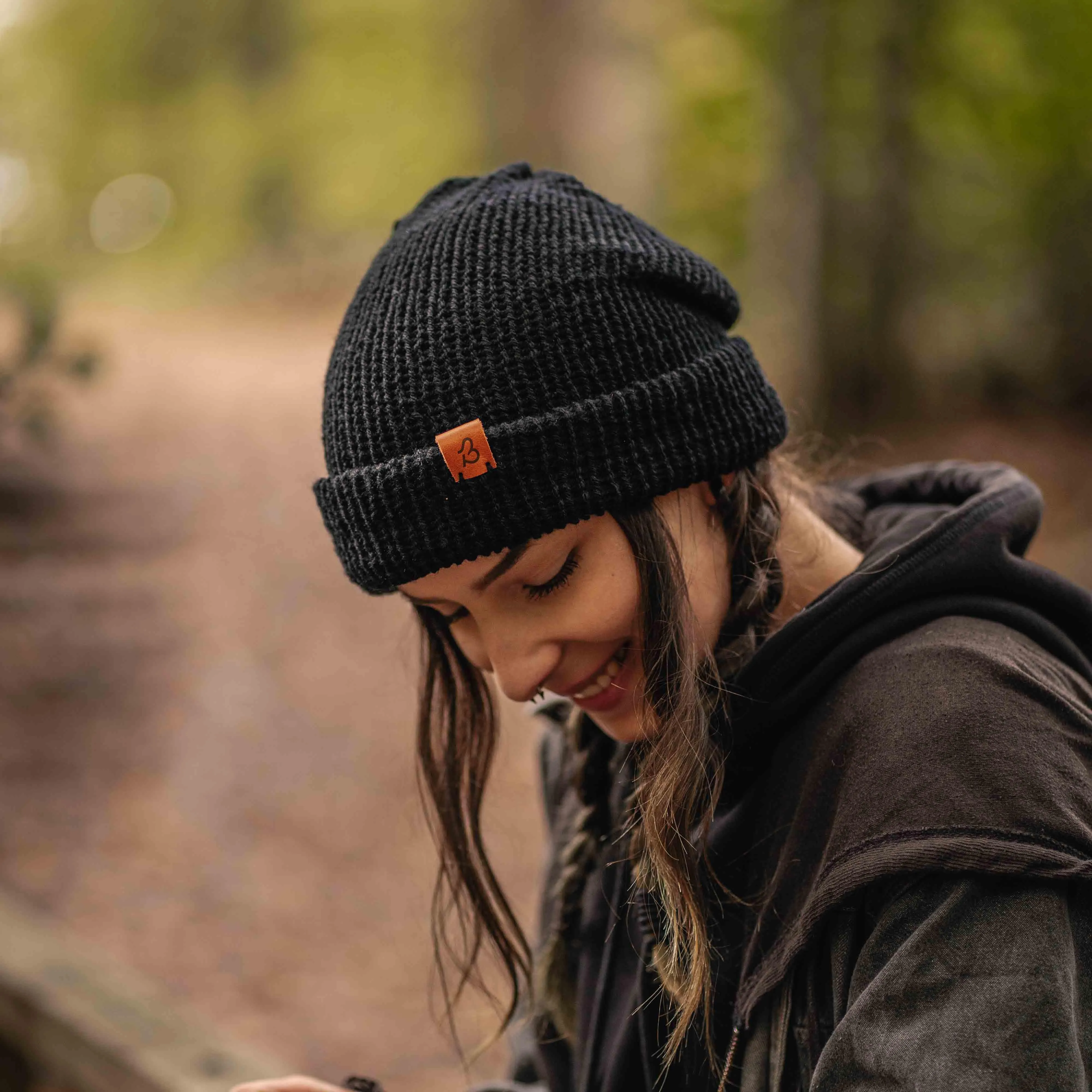 Midnight Black Wooly Beanie Hat