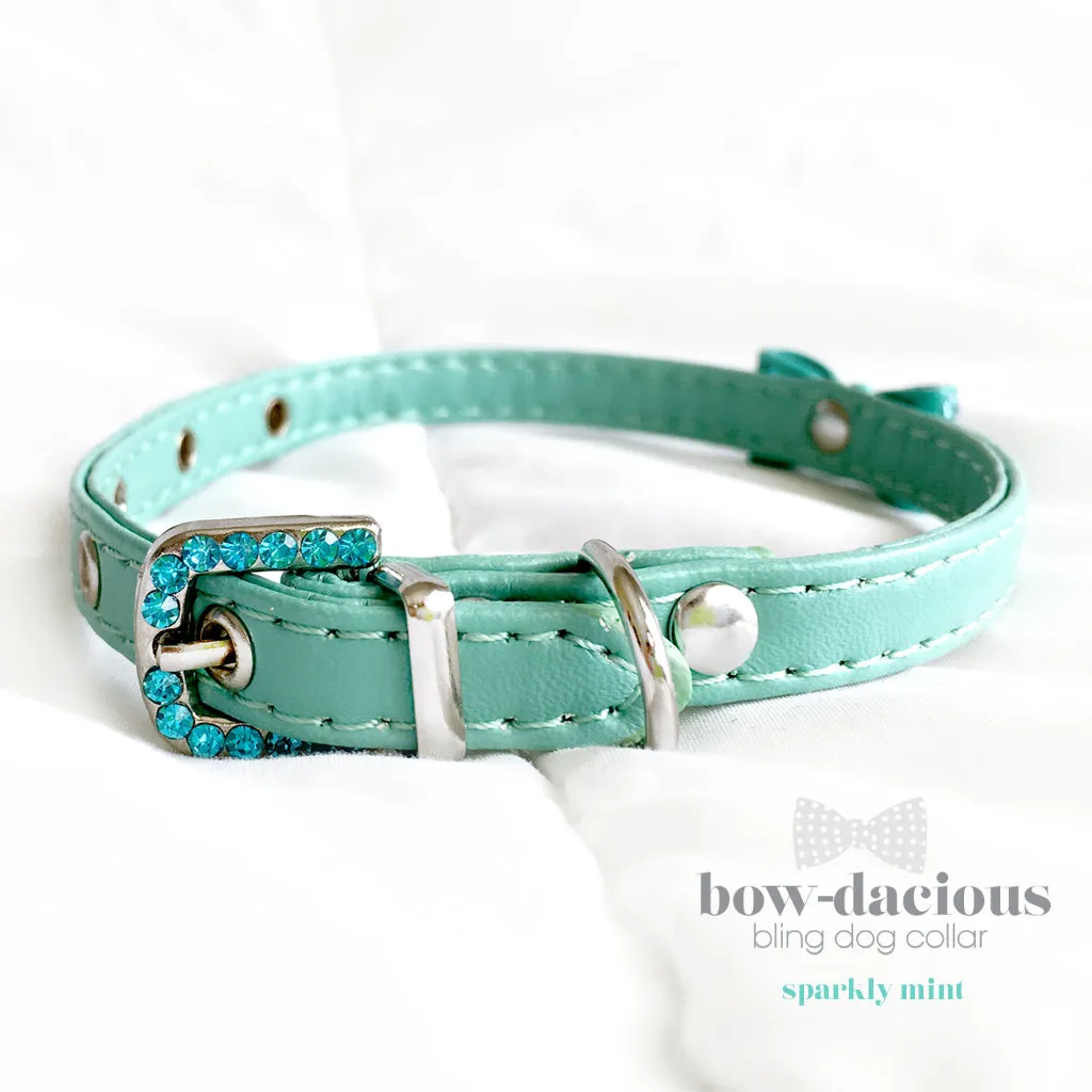 Mint Green Bowtie Bling Dog Collar- Sparkle Green