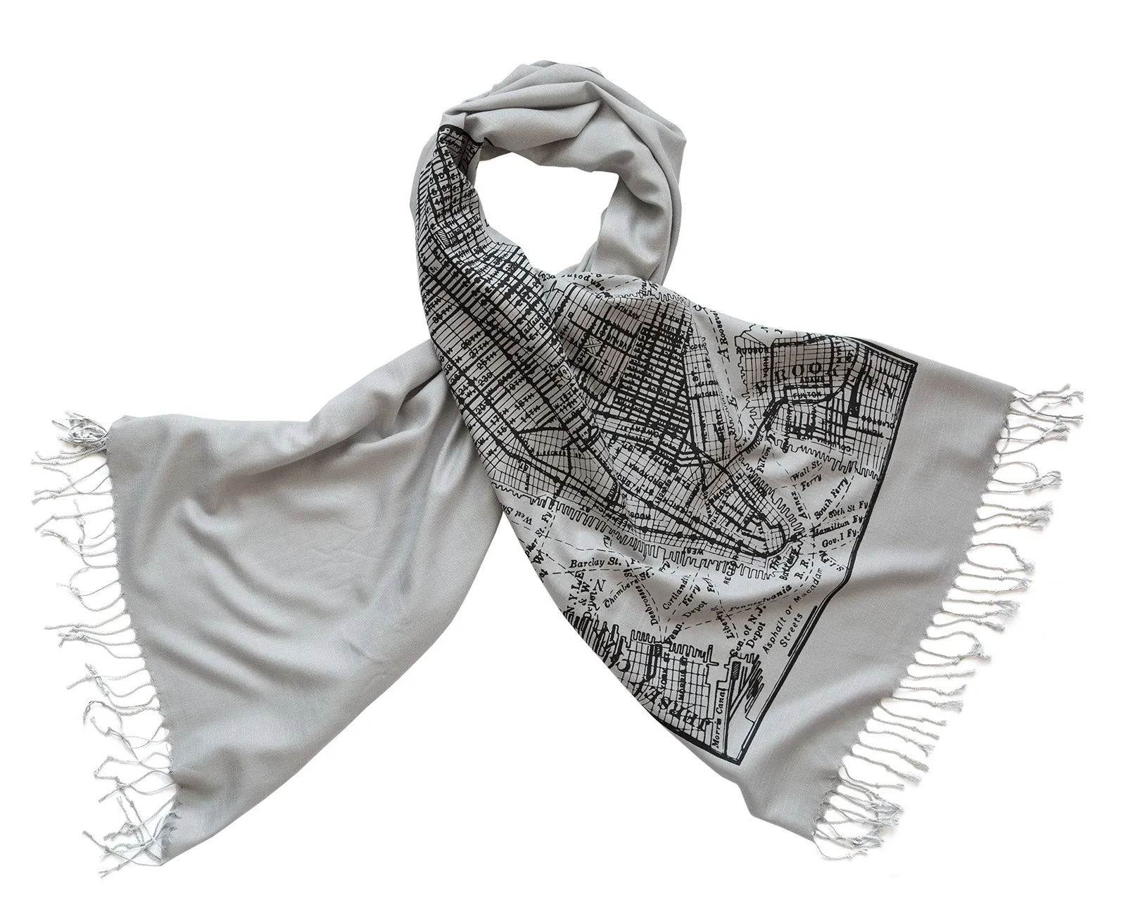 New York City Map Scarf, Brooklyn & Manhattan Linen-Weave Pashmina