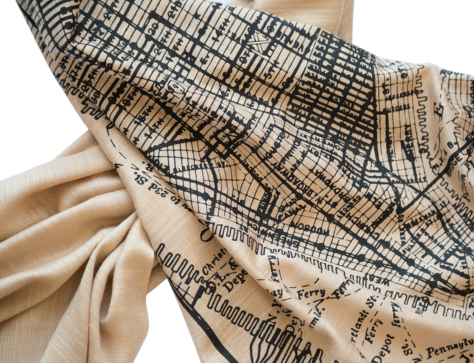 New York City Map Scarf, Brooklyn & Manhattan Linen-Weave Pashmina