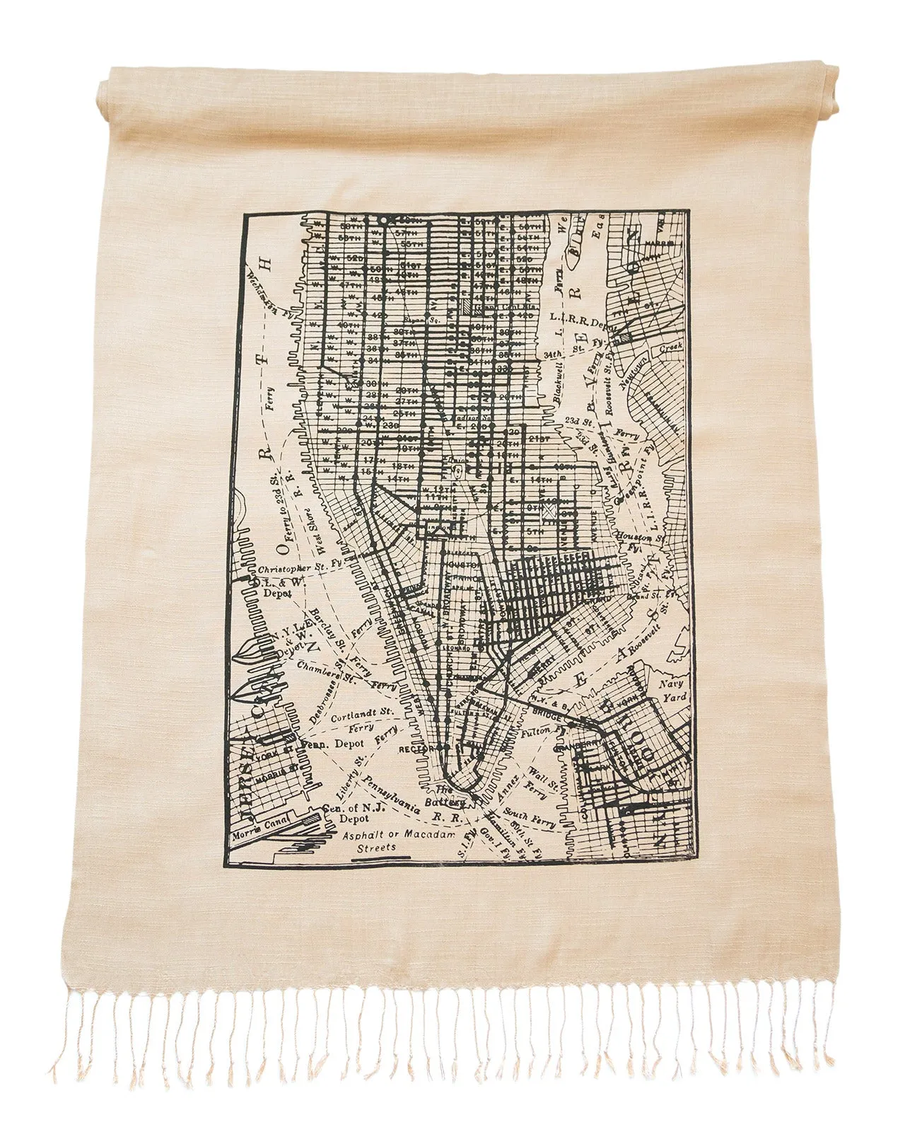 New York City Map Scarf, Brooklyn & Manhattan Linen-Weave Pashmina