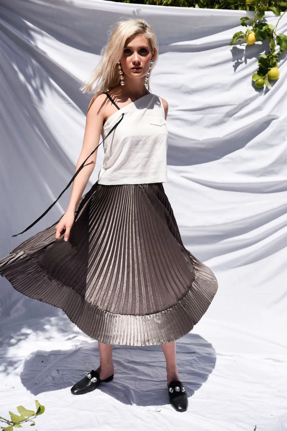 NINA ASYMMETRIC PLEATED SKIRT