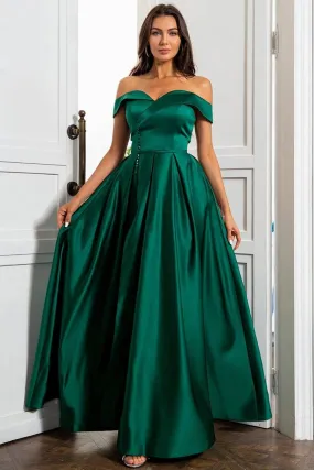 Off Shoulder Green Satin Long Prom Dress, Long Green Formal Graduation Evening Dress A1715