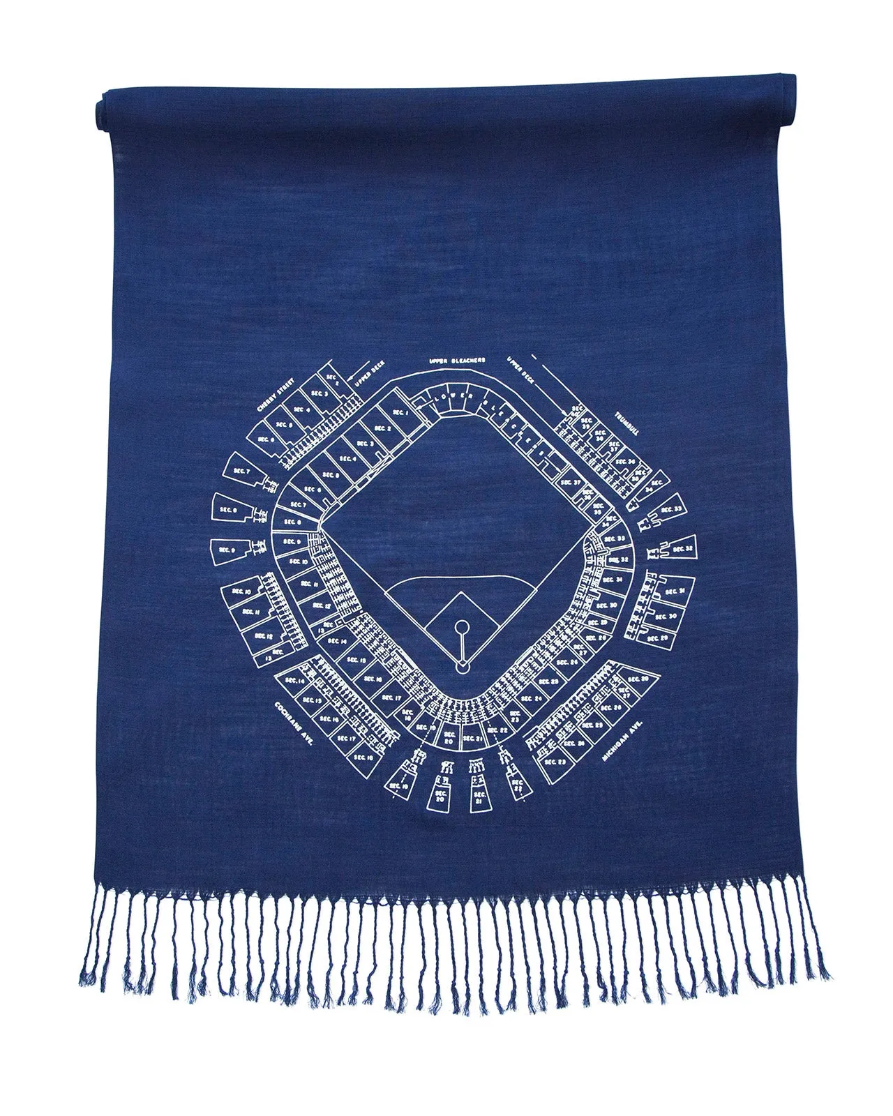 Old Tiger Stadium Blueprint Scarf, Historic Detroit Bamboo Pashmina