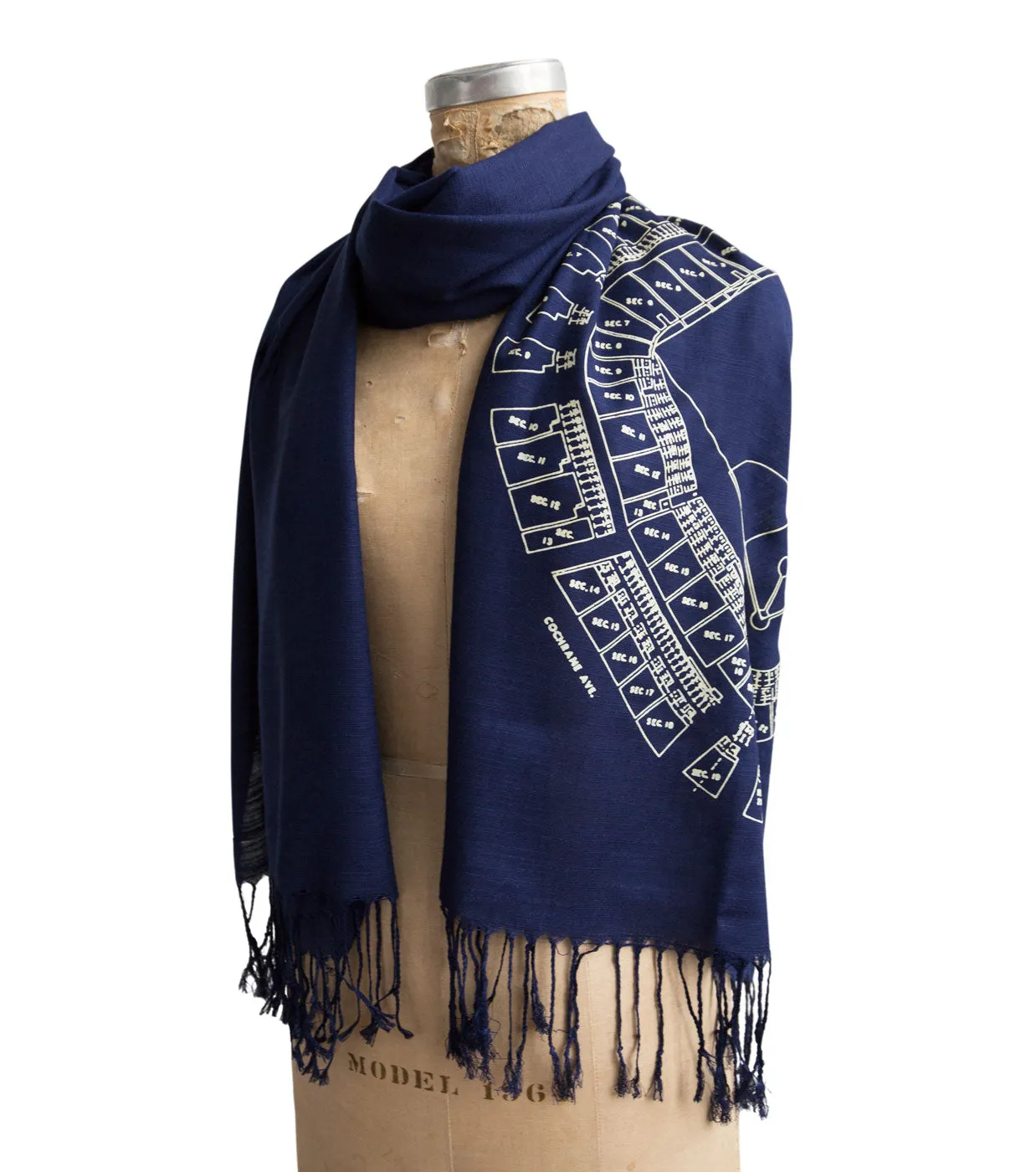 Old Tiger Stadium Blueprint Scarf, Historic Detroit Bamboo Pashmina