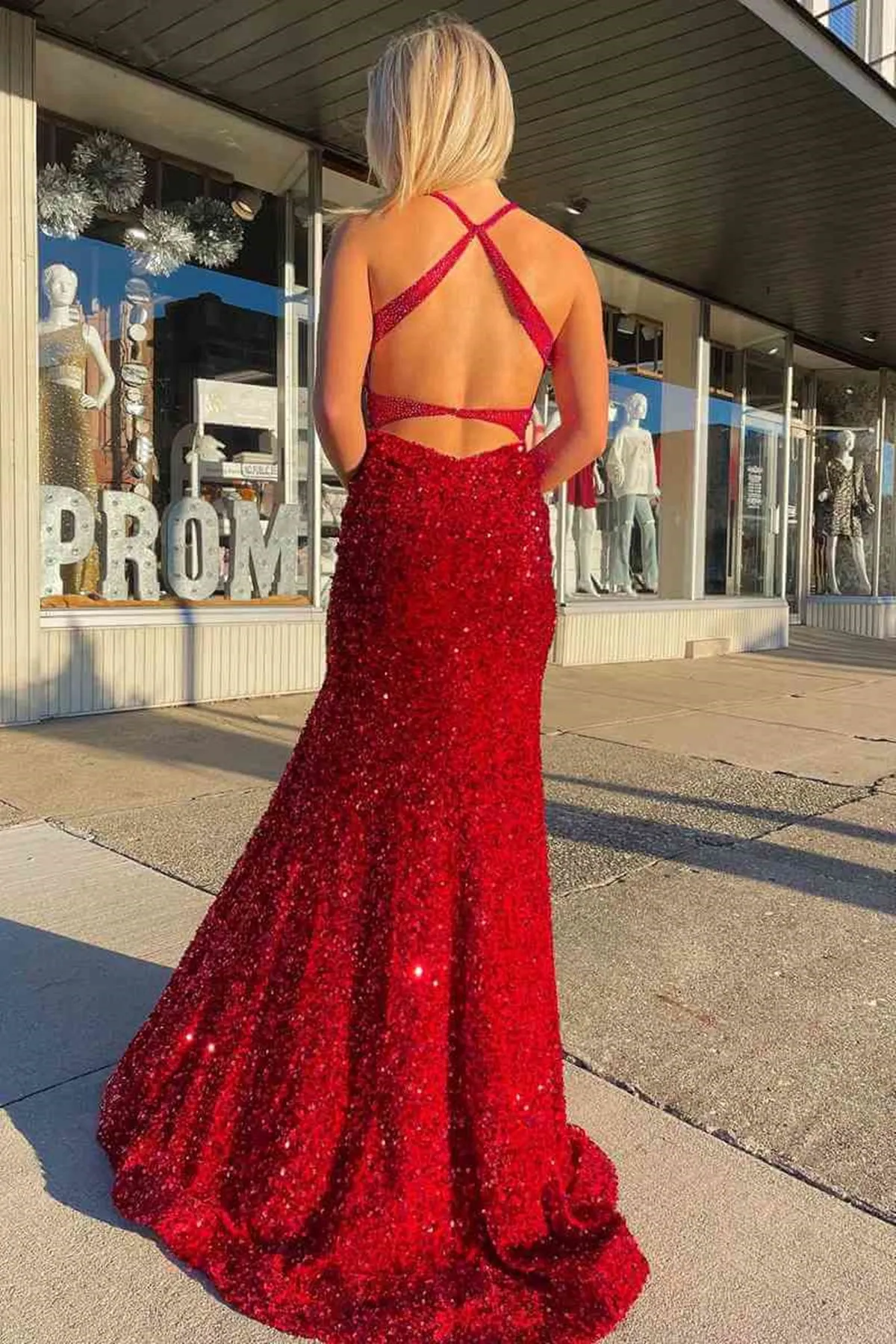 Open Back V Neck Mermaid Burgundy Sequins Long Prom Dress, Mermaid Burgundy Formal Evening Dress A1771