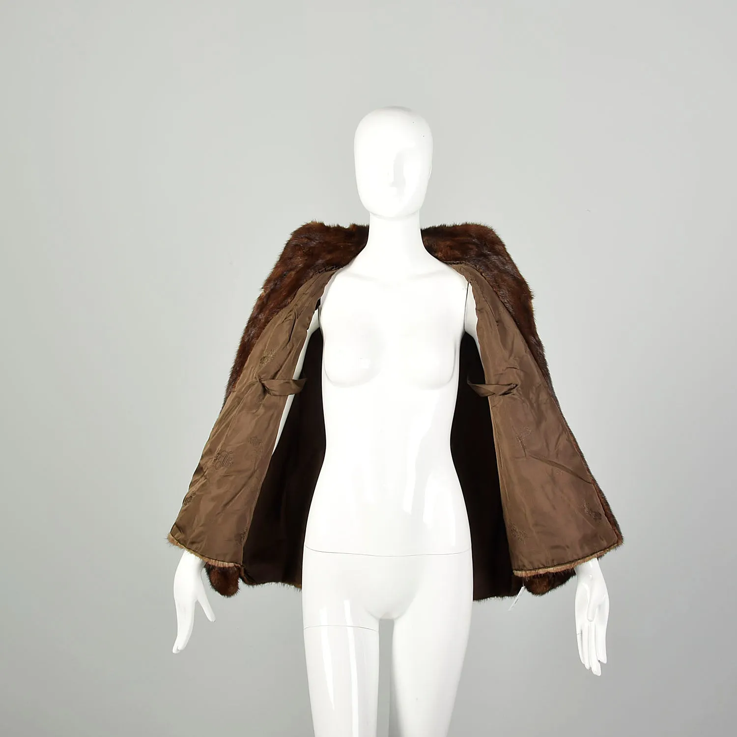 OSFM 1950's Mink Batwing Cuffed Cape Fur Jacket Glamorous Cocoon Wrap Mink Stole